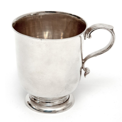 Edward Barnard Silver Christening Mug with a Plain Body and Cast Scroll Handle