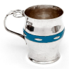 Arts and Crafts Christening Mug with Hammered Style Body and Blue Enamel Band