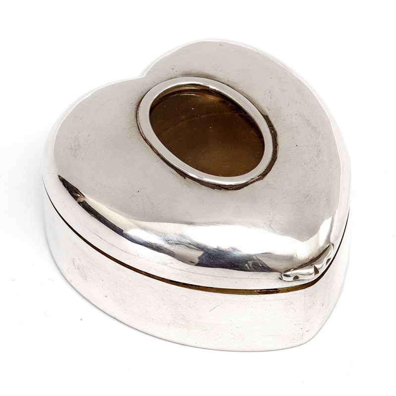 Victorian Silver Heart Shaped Box with an Oval Photograph Window