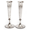 Pair of Victorian Silver Flower Vases with Greek Key Engraved Slender Tapering Bodies