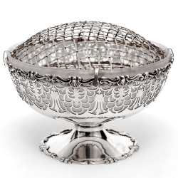 Mappin & Webb Silver Rose Bowl with Frosted Glass Liner and Flower Grill