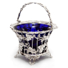 Large Victorian Silver Plated Sugar Basket with a Bristol Blue Liner