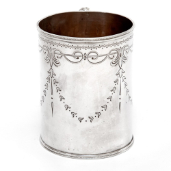 Victorian Silver Christening Mug in a Straight Body Form and Garland and Scroll Engraving