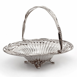 Victorian Oval Silver Plated Swing Handle Basket with Wheat and Rope Border on Four Cast Scroll Feet