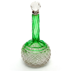 Victorian Silver Neck Perfume Bottle with a Graduated Green and Clear Glass Body