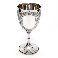 Edwardian Silver Goblet Engraved on the Bowl with Scrolls, Floral Motifs and Garlands