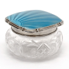 Silver and Enamel Jar with an Engine Turned Sun Burst Blue Guilloche Enamel Lid