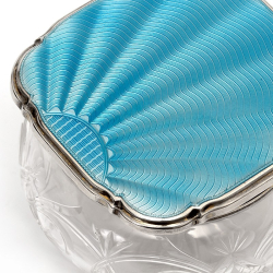 Silver and Enamel Jar with an Engine Turned Sun Burst Blue Guilloche Enamel Lid