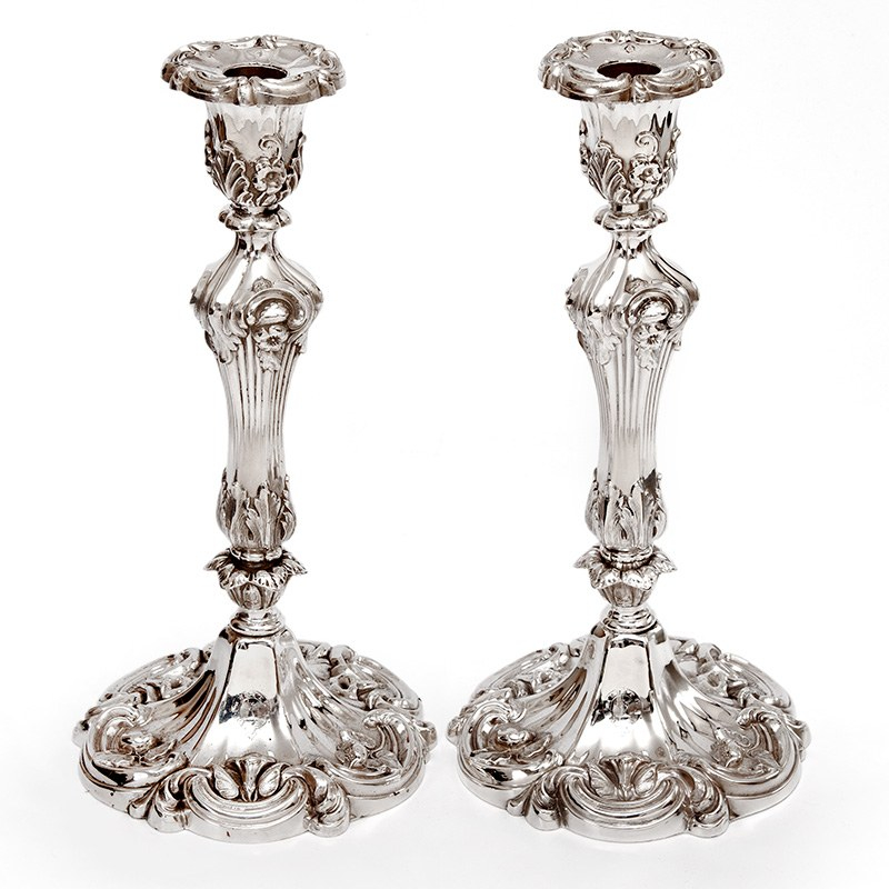 Pair of Decorative Victorian Silver Plated Candle Sticks in a High Rococo Form