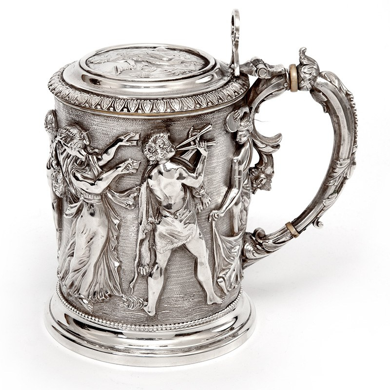 Ornate Victorian Electro Formed Silver Plated Lidded Tankard with Figural Scenes (c.1880)
