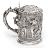 Ornate Victorian Electro Formed Silver Plated Lidded Tankard with Figural Scenes of Musicians