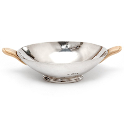 Silver Art Deco Style Oval Dish with a Hammered Finish Body and Ivory Tab Handles