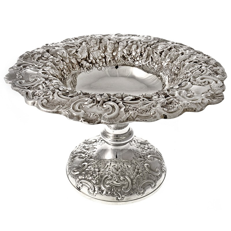 Ornate Antique Silver Hand Chased Centre Bowl (c.1900)