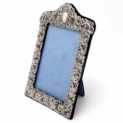 Edwardian Silver Photo Frame with a Pierced and Embossed Flower Scrolls Border