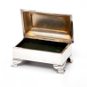 Edwardian Plain Body Jewellery Box with Hinged Stepped Lid Gilt Interior and Green Velvet Lined