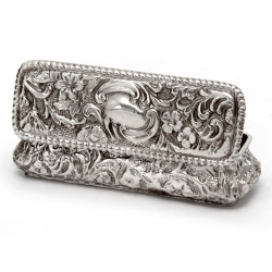 Small Antique Silver Trinket or Jewellery Box with Repousse Floral and Scroll Decoration