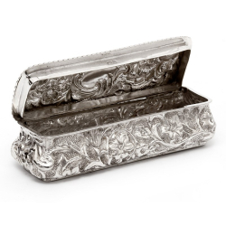 Small Antique Silver Trinket or Jewellery Box with Repousse Floral and Scroll Decoration