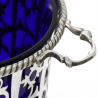 Vintage Silver Sugar Basket with Blue Glass Liner
