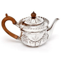 Victorian Silver Bachelor Style Tea Pot with a Crested Body