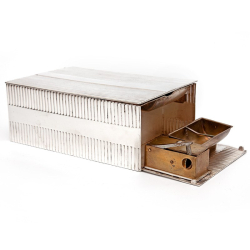 Cedar Lined Silver Plated Cigar Box with Removable Match Holder, Ash Tray and Cigar Cutter