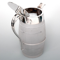 Barrel Shaped Silver Plated and Cut Glass Water or Beer Jug