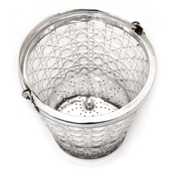 English Cut Glass and Silver Plated Ice Pail with Floral Pattern Pierced Ice Grill