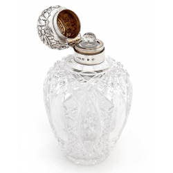 Victorian Ovoid Shape Cut Glass and Silver Perfume Bottle