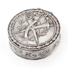 Continental Silver Pill Box with an Embossed Torch and Quiver Motif Lid