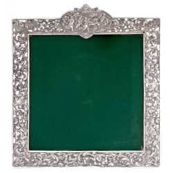 Antique Square Silver Frame with a Cartouche Depicting Females and Horses