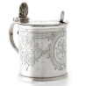 Victorian Silver Drum Mustard Pot with Engraved Body and Glass Liner