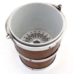 Late Victorian Oak and Silver Plated Ice Pail with Porcelain Liner