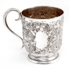 Victorian Silver Christening Mug with a Grape and Vine Pattern and Scroll Handle