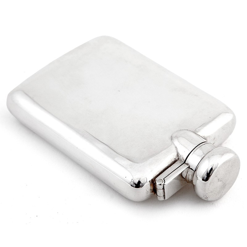 Antique Plain Body Silver Hip Flask with a Bayonet Style Hinged Lid