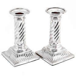 Pair of Victorian Silver Plated Candle Sticks with Spiral Fluted Columns (c.1895)