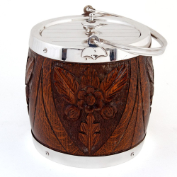 Carved Wood and Silver Plated Barrel with a White China Liner