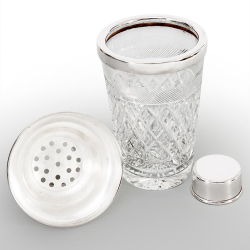 Vintage Silver Plate and Cut Glass Three Section Cocktail Shaker