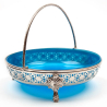 Large Victorian Circular Blue Opeline Glass Lined Silver Plated Basket