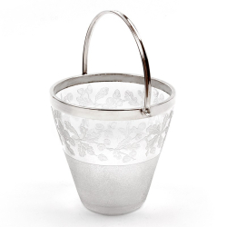 Decorative Victorian Silver Plated and Glass Ice Pail Etched with Oak Leaves