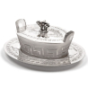 Oval Victorian Silver Plated Butter Dish with Pull Off Lid and Cat Finial