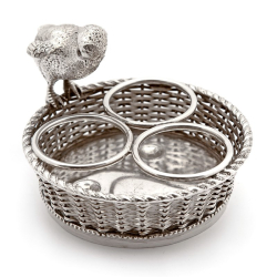 Mappin & Webb Silver Plated Condiment Set with a Cast Chick Perched on a Woven Basket