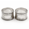 Boxed Pair of Silver Napkin Rings with Floral Engraving and Empty Cartouch