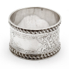 Boxed Pair of Silver Napkin Rings with Floral Engraving and Empty Cartouch