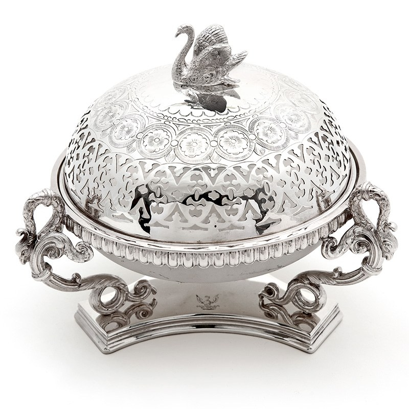 Victorian Silver Plated Butter Preserve Dish with Opeline Glass Liner