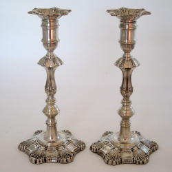 Attractive Pair of George II Style Silver Candlesticks