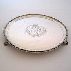 Circualr George III Silver Salver with a Beautiful Floral and Garland Cartouche