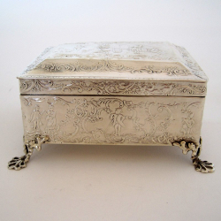 Antique Dutch Rectangular Silver Casket or Box with a Hinged Lid (c.1895)
