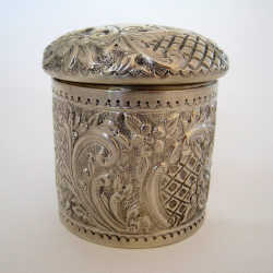 Decorative Circular Victorian Silver Trinket or Dressing Table Box (1896)