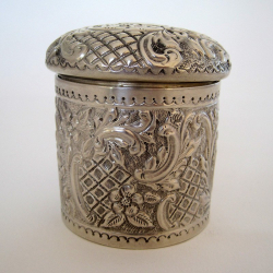 Decorative Circular Victorian Silver Trinket or Dressing Table Box