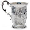 Victorian Silver Christening Mug Depicting a Child Playing wih a Dog