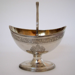 George III Oval Silver Sugar Basket with a Reeded Swing Handle